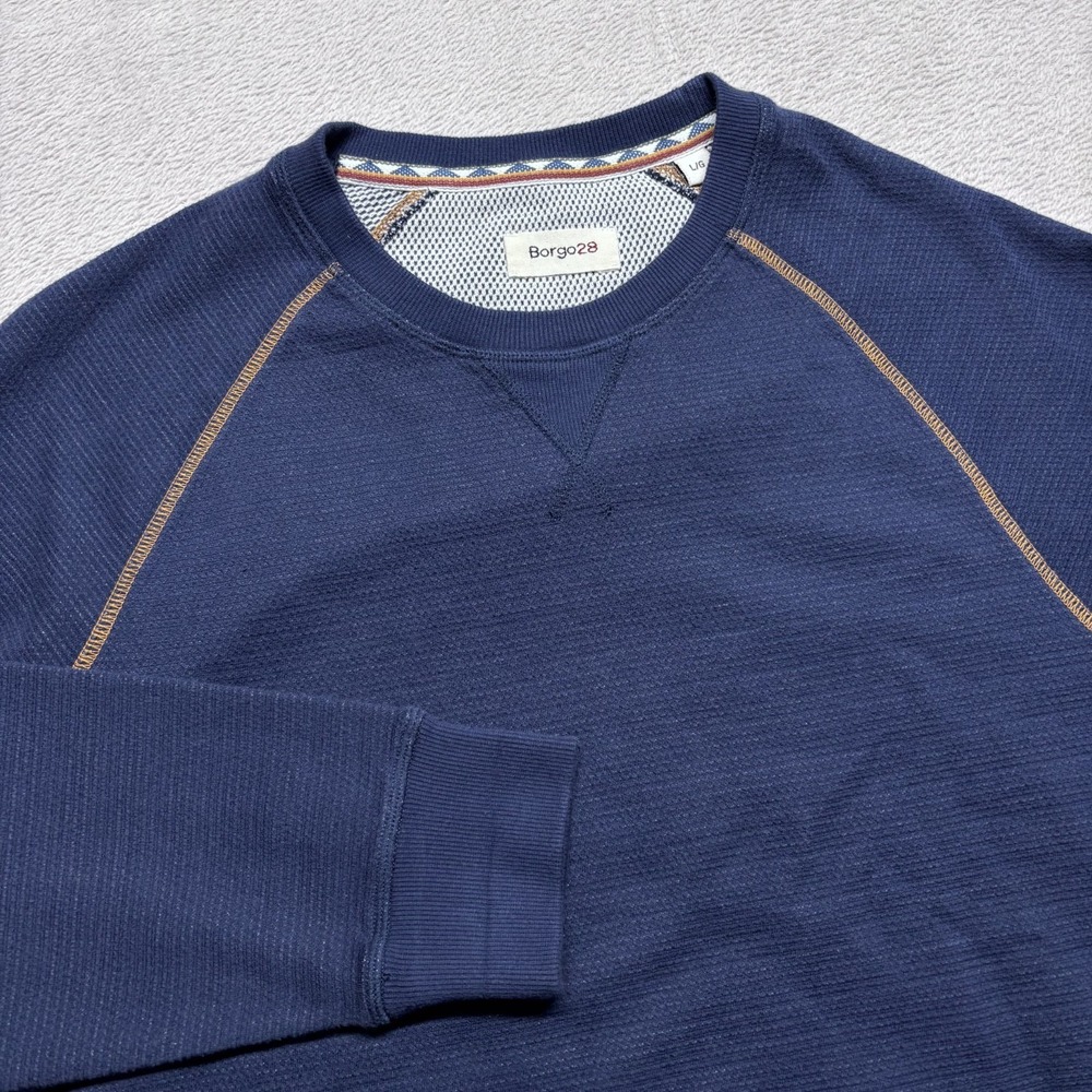 Borgo28 Double Knit‎ Jacquard Blue Crew Neck Pullover Sweatshirt Mens L